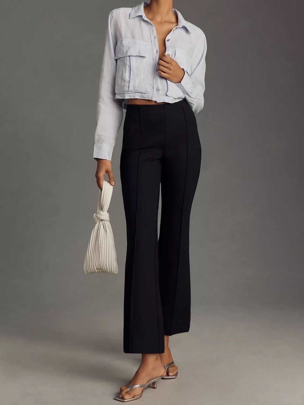 Anthropologie Maeve Black Margot Kick Flare Crop Pants Size S Ponte Knit Stretch